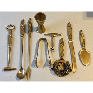 Thai Bronze heavy barware and serving pieces. Unused set was in‎ estate storage